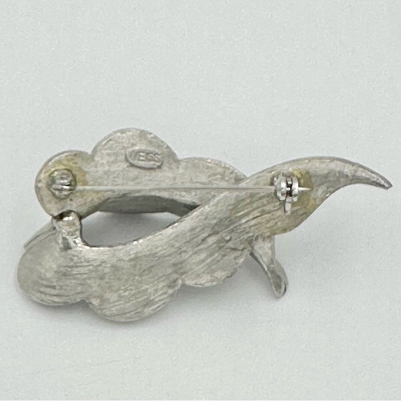 Weiss Signed Vintage Blue Glass Bead Line Silver Leaf Brooch Pin - Picture 3 of 6